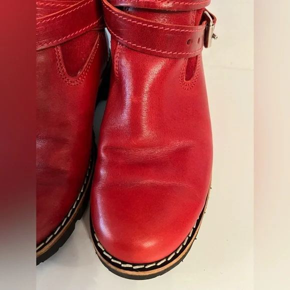 Vintage Roots Red Shearling Moto Boots | Made in Canada - Picture 7 of 14
